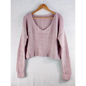Sweater Top by Me to WE Pullover Dusty Pink V-Neck Relaxed Fit Short Waist Pullo